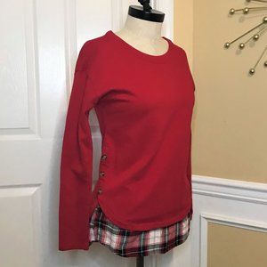 Izod Two-Fer Red & Plaid Sweatshirt Tunic Sz Med